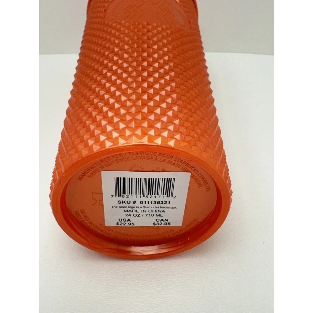 Starbucks Orange Studded Tumbler 24oz Cold Cup Limited Edition Reusable w/ Straw